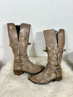 Tan Distressed Leather Knee-High Riding Boots Size 8.5
